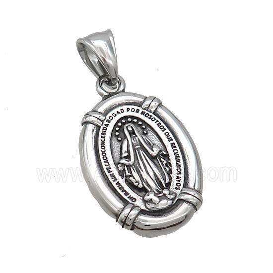 Stainless Steel Virgin Mary Charms Pendant Medal Religious Antique Silver