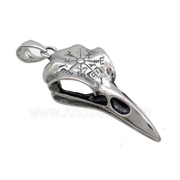 Stainless Steel Raven Skull Charms Pendant Antique Silver