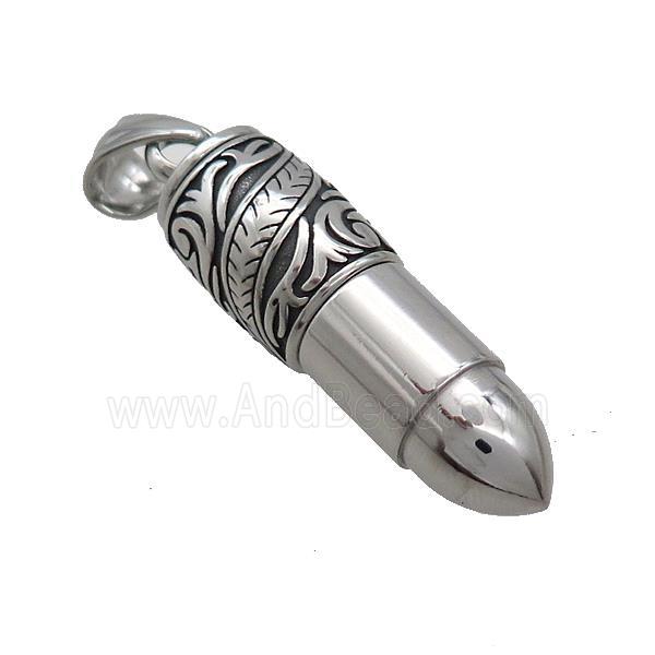 Stainless Steel Bullet Charms Pendant Antique Silver