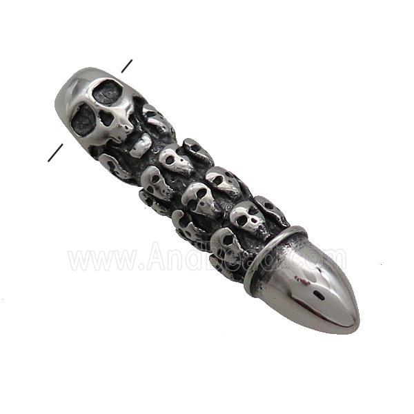 Stainless Steel Bullet Pendant Skull Charms Antique Silver