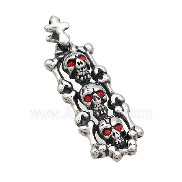 Stainless Steel Skull Charms Pendant Pave Rhinestone Antique Silver