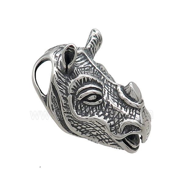 Stainless Steel 3D Rhinoceros Charms Pendant Antique Silver