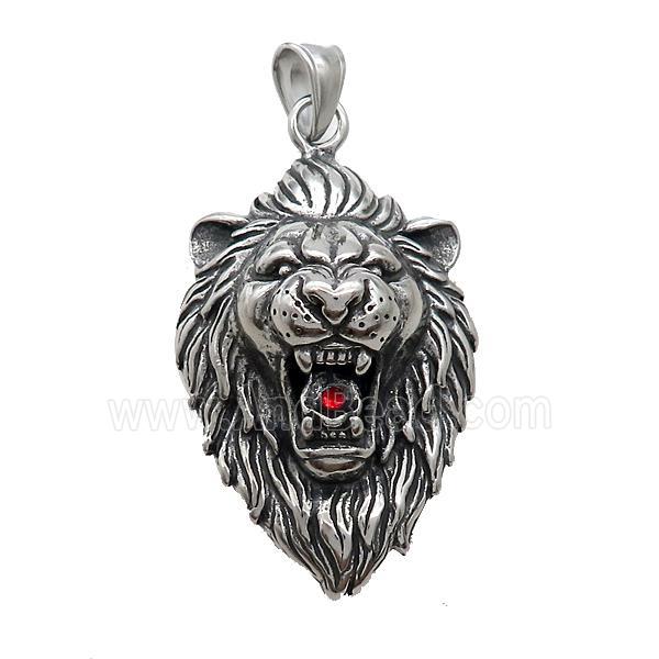 Stainless Steel Lion Charms Pendant Pave Rhinestone Antique Silver