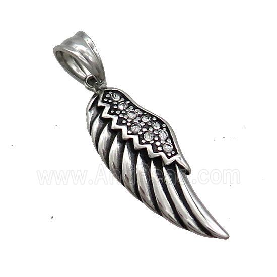 Stainless Steel Angel Wings Charms Pendant Pave Rhinestone Antique Silver