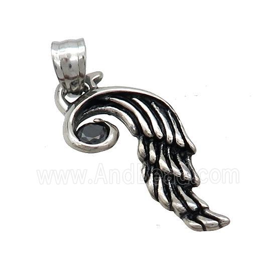 Stainless Steel Angel Wings Charms Pendant Pave Rhinestone Antique Silver