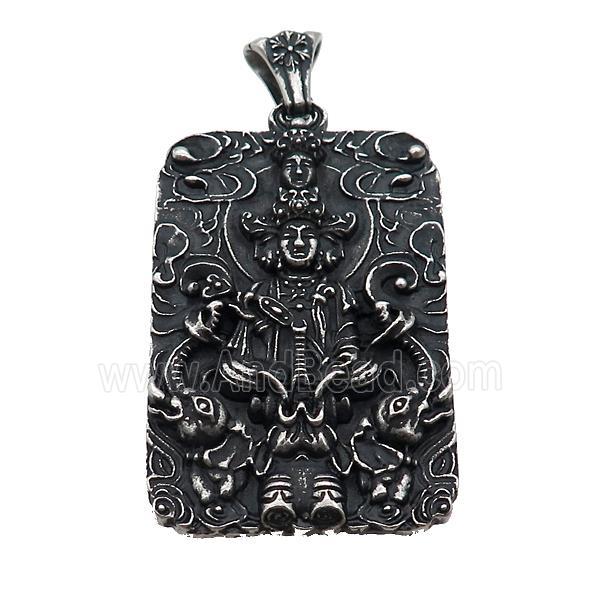 Stainless Steel Buddha Charms Pendant Rectangle Antique Silver