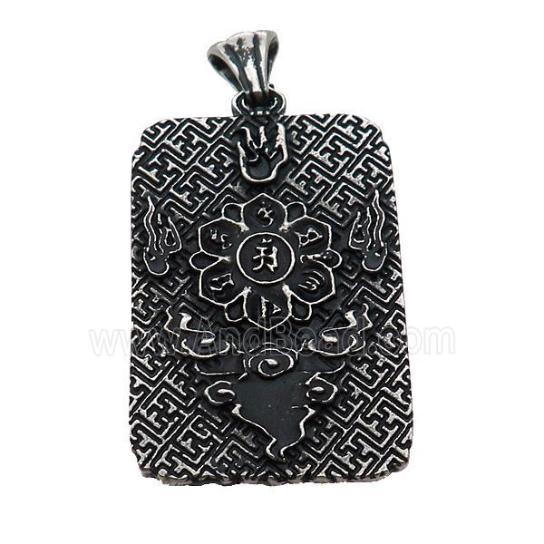 Stainless Steel Buddha Charms Pendant Rectangle Antique Silver