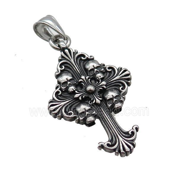 Stainless Steel Cross Pendant Skull Antique Silver