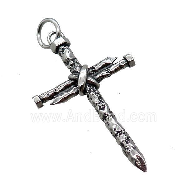 Stainless Steel Crucifix Cross Pendant Antique Silver