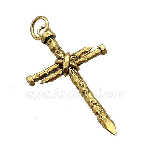 Stainless Steel Crucifix Cross Pendant Antique Gold