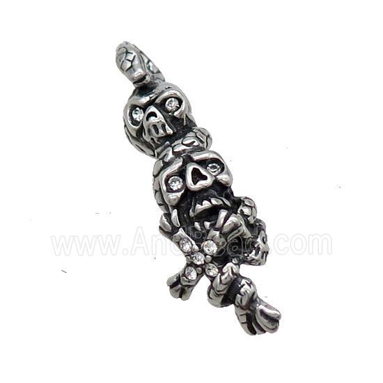 Stainless Steel Skull Charms Pendant Pave Rhinestone Antique Silver