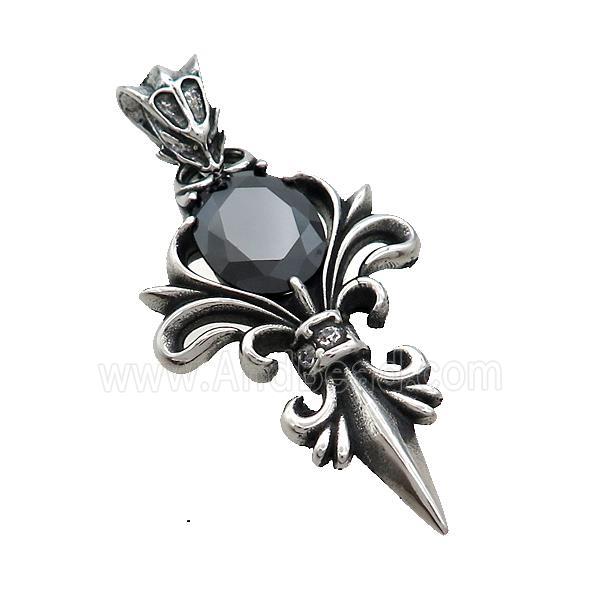Stainless Steel Charms Pendant Fleur De Lis Antique Silver