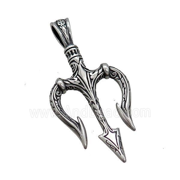 Stainless Steel Trident Marine Pendant Charms Antique Silver