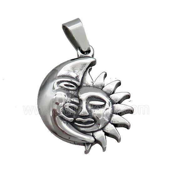 Stainless Steel Sum Moon Charms Pendant Antique Silver