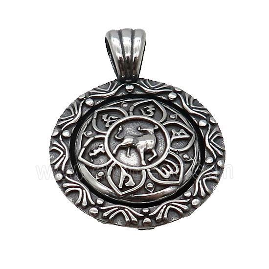 Stainless Steel Taurus Pendant Zodiac Circle Antique Silver
