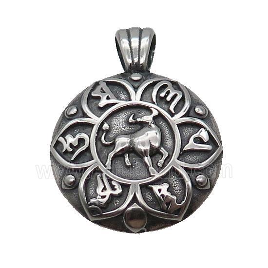 Stainless Steel Taurus Pendant Zodiac Circle Antique Silver