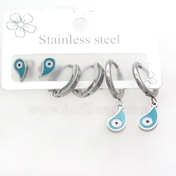 Raw Stainless Steel Earrings Evil Eye