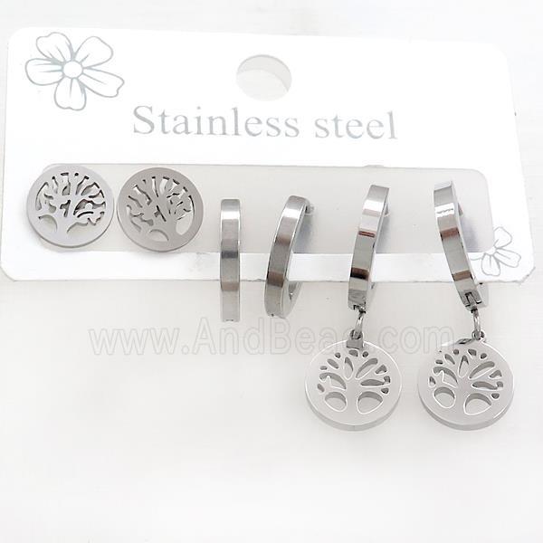 Raw Stainless Steel Earrings Tree Of Life