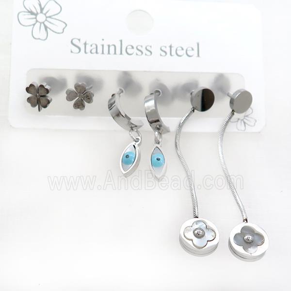 Raw Stainless Steel Earrings Evil Eye Clover