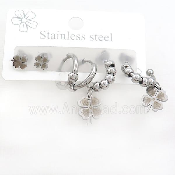 Raw Stainless Steel Earrings Clover