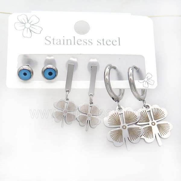 Raw Stainless Steel Earrings Evil Eye Clover