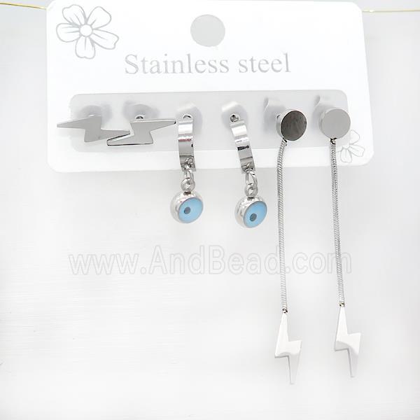 Raw Stainless Steel Earrings Lightning