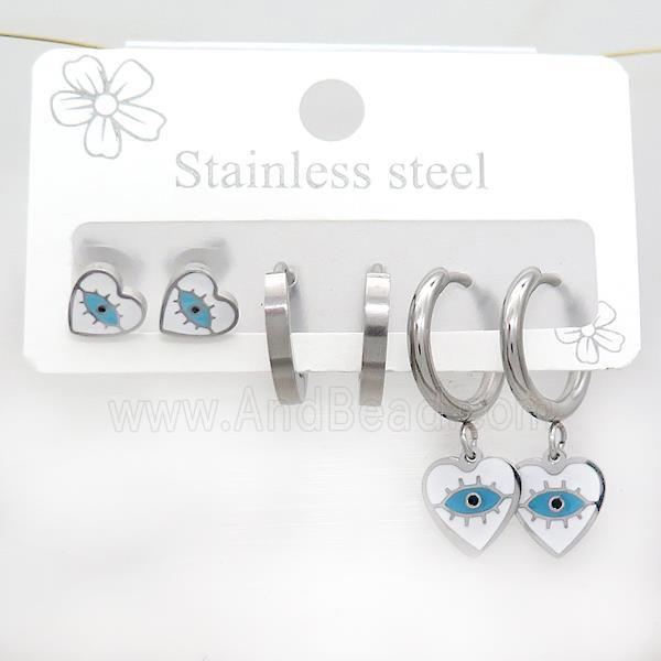 Raw Stainless Steel Earrings Heart Evil Eye