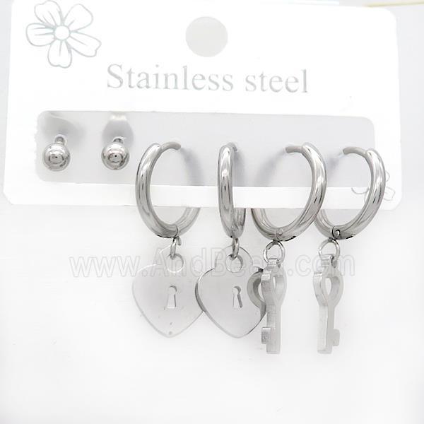 Raw Stainless Steel Earrings Key Lock