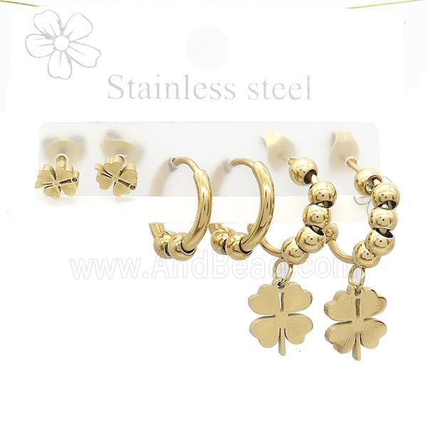 Stainless Steel Earrings Clover Gold Plated