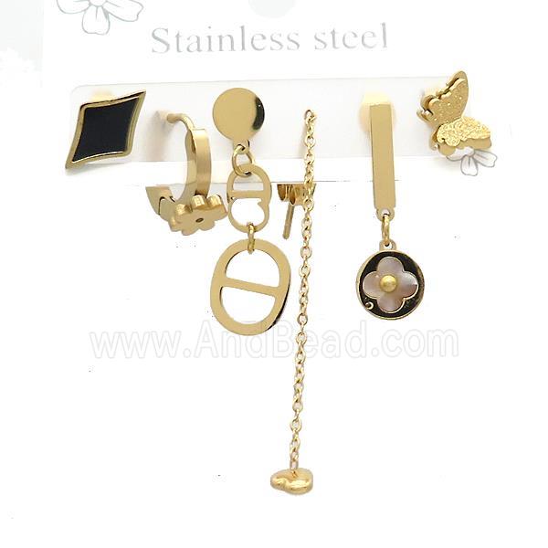 Stainless Steel Earrings Mixed Shapes Gold Plated