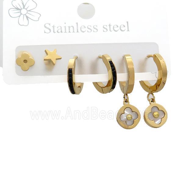 Stainless Steel Earrings Clover Gold Plated