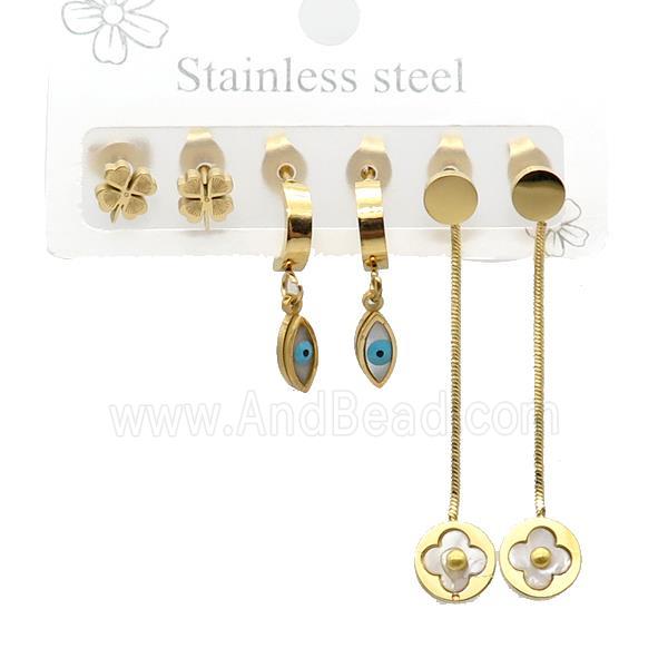 Stainless Steel Earrings Clover Eye Gold Plated