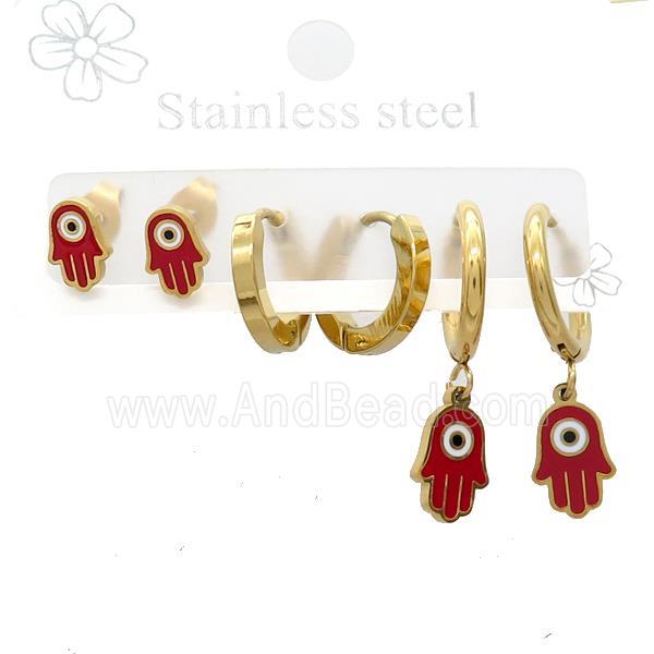 Stainless Steel Earrings Hamsahand Evil Eye Gold Plated