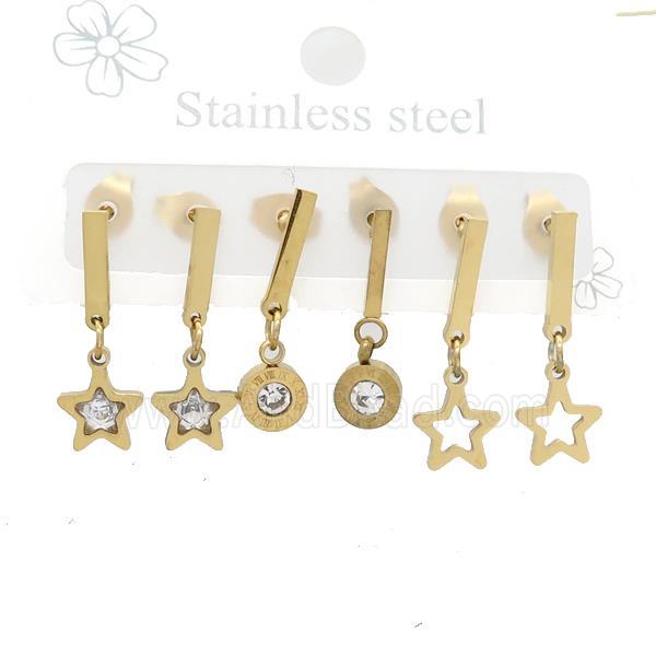 Stainless Steel Earrings Star Gold Plated