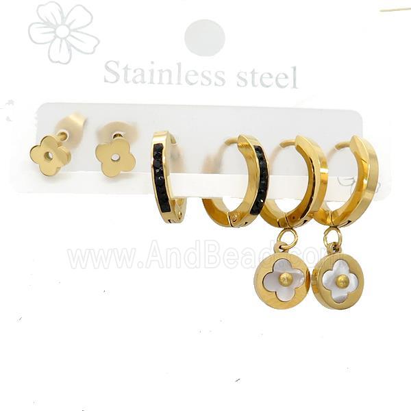 Stainless Steel Earrings Clover Gold Plated