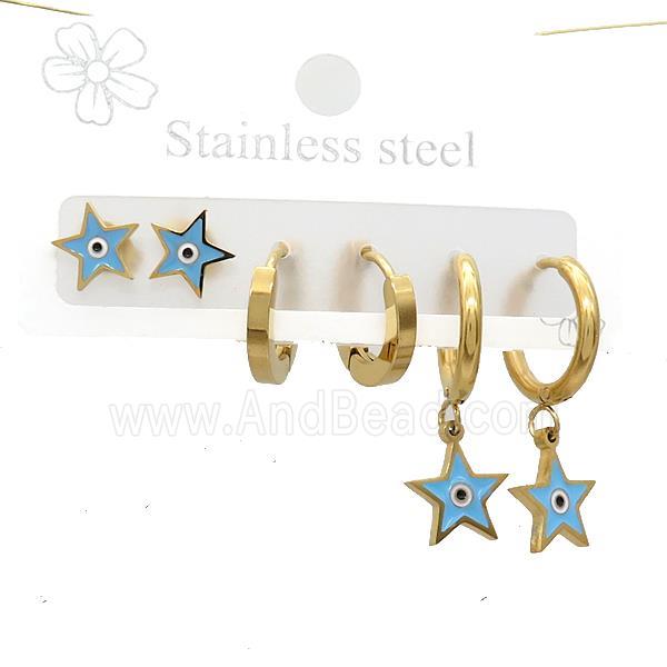 Stainless Steel Earrings Star Evil Eye Gold Plated