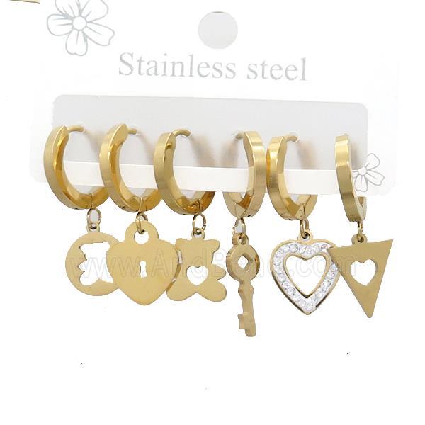 Stainless Steel Earrings Mixed Shapes Gold Plated
