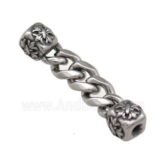 Stainless Steel CordEnd Cube Fleur De Lis Antique Silver