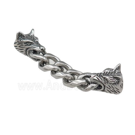 Stainless Steel CordEnd Wolf Antique Silver