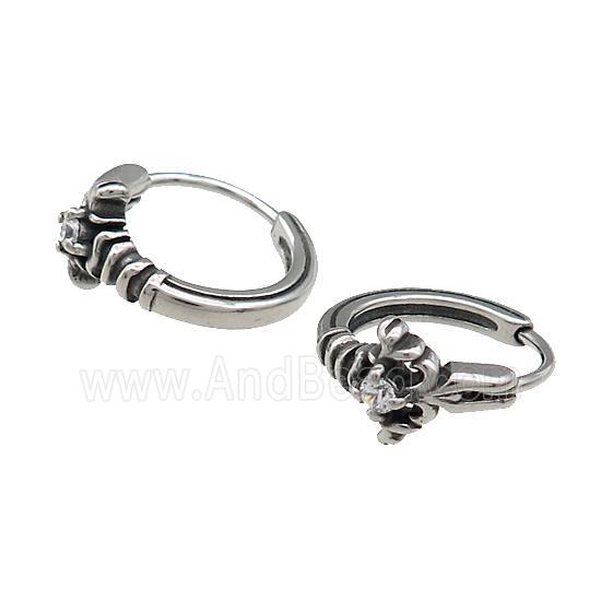 Stainless Steel Hoop Earrings Pave Rhinestone Antique Silver
