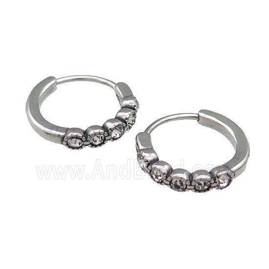 Stainless Steel Hoop Earrings Pave Rhinestone Antique Silver