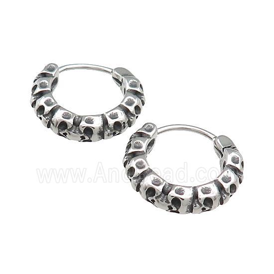 Stainless Steel Hoop Earrings Skull Antique Silver