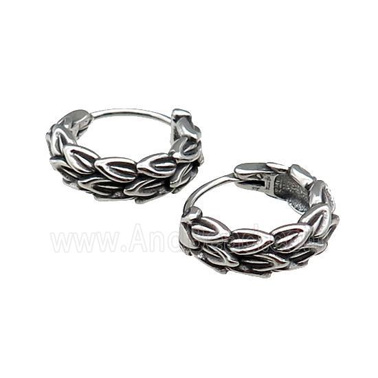 Stainless Steel Hoop Earrings Leaf Antique Silver