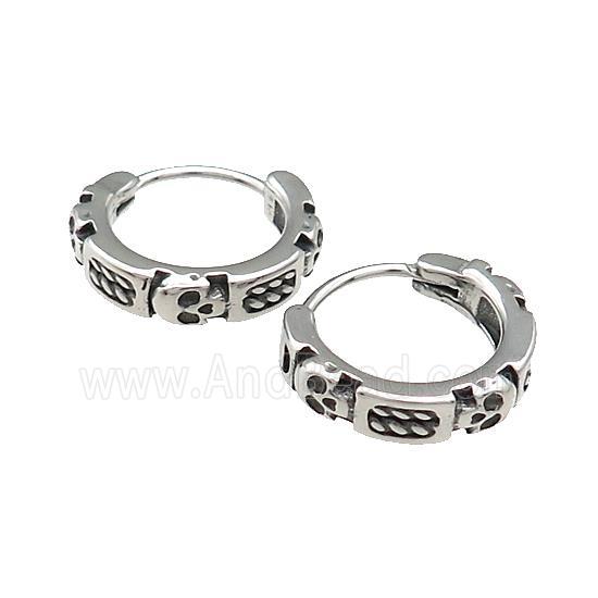Stainless Steel Hoop Earrings Skull Antique Silver