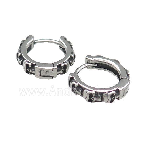 Stainless Steel Hoop Earrings Skull Antique Silver