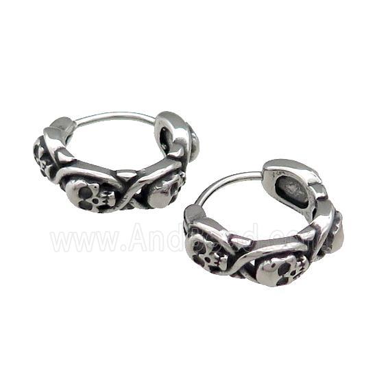 Stainless Steel Hoop Earrings Skull Antique Silver