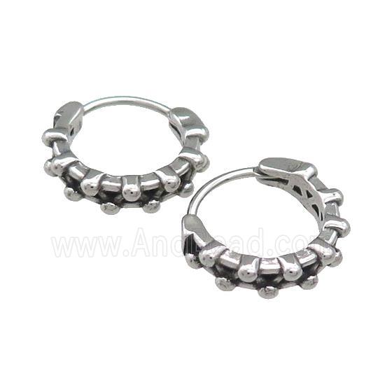 Stainless Steel Hoop Earrings Pave Rhinestone Antique Silver