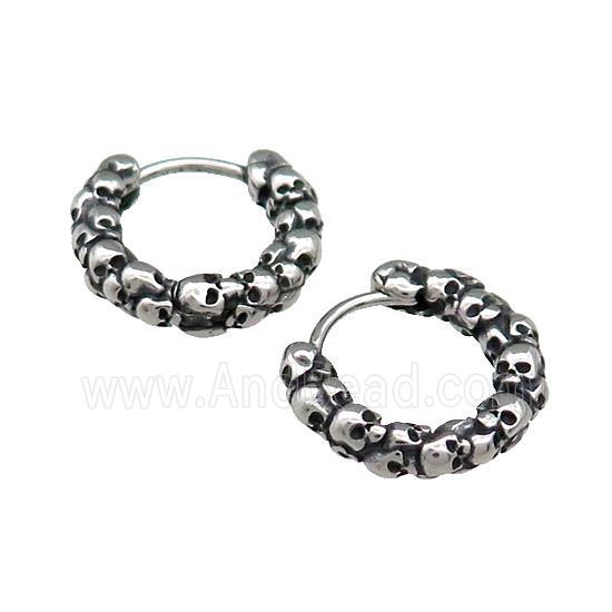 Stainless Steel Hoop Earrings Skull Charms Antique Silver
