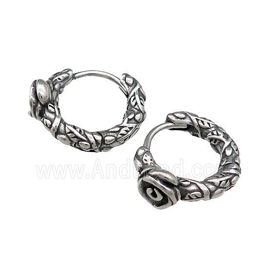 Stainless Steel Hoop Earrings Flower Antique Silver