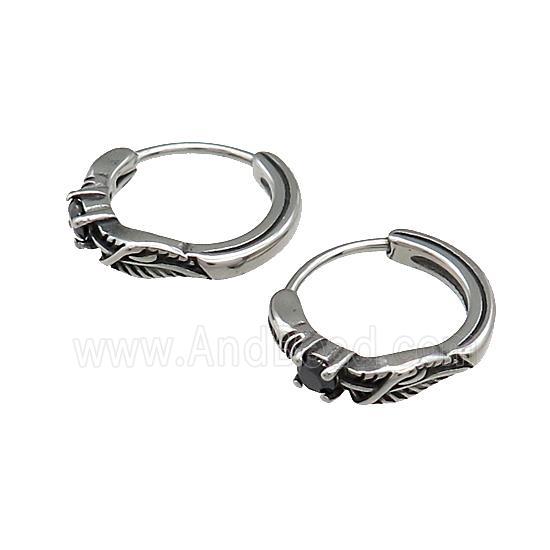 Stainless Steel Hoop Earrings Pave Rhinestone Antique Silver
